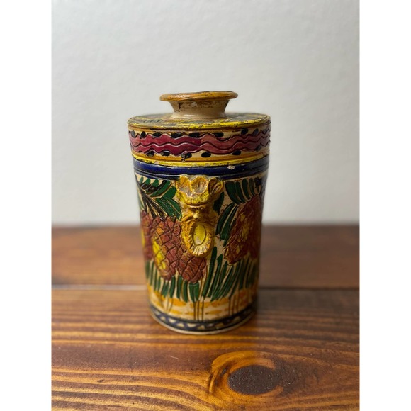 Vintage Hand Painted Container with Lid Vintage Storage with Lid - Picture 5 of 8